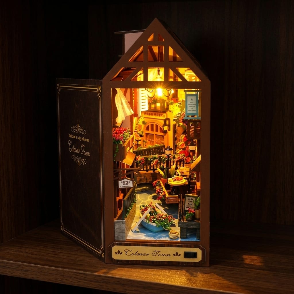 Colmar Town lit up in a dark room, lanterns glowing